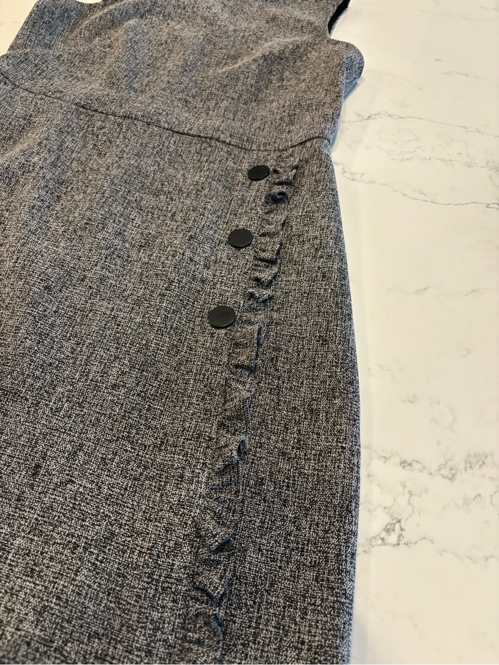 LOFT Gray Tweed Sleeveless Sheath Dress with Side Buttons - Picture 3 of 8